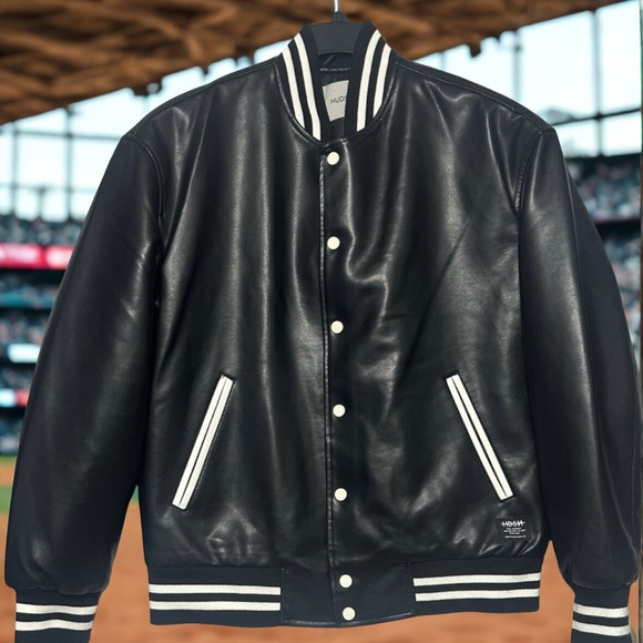 Hudson Jeans Jackets & Coats Hudson Black Leather Varsity Bomber